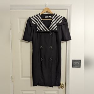 Sunshine Starshine black and white sailor button front vintage dress NO SIZE TAG
